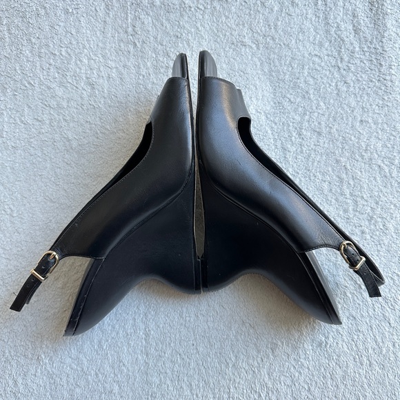 Like NEW Anthropologie Wedge Slingback Heels Black leather size 10 - Picture 6 of 15